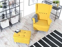 Designerski fotel uszak do salonu MALMO żółty - widok z góry
